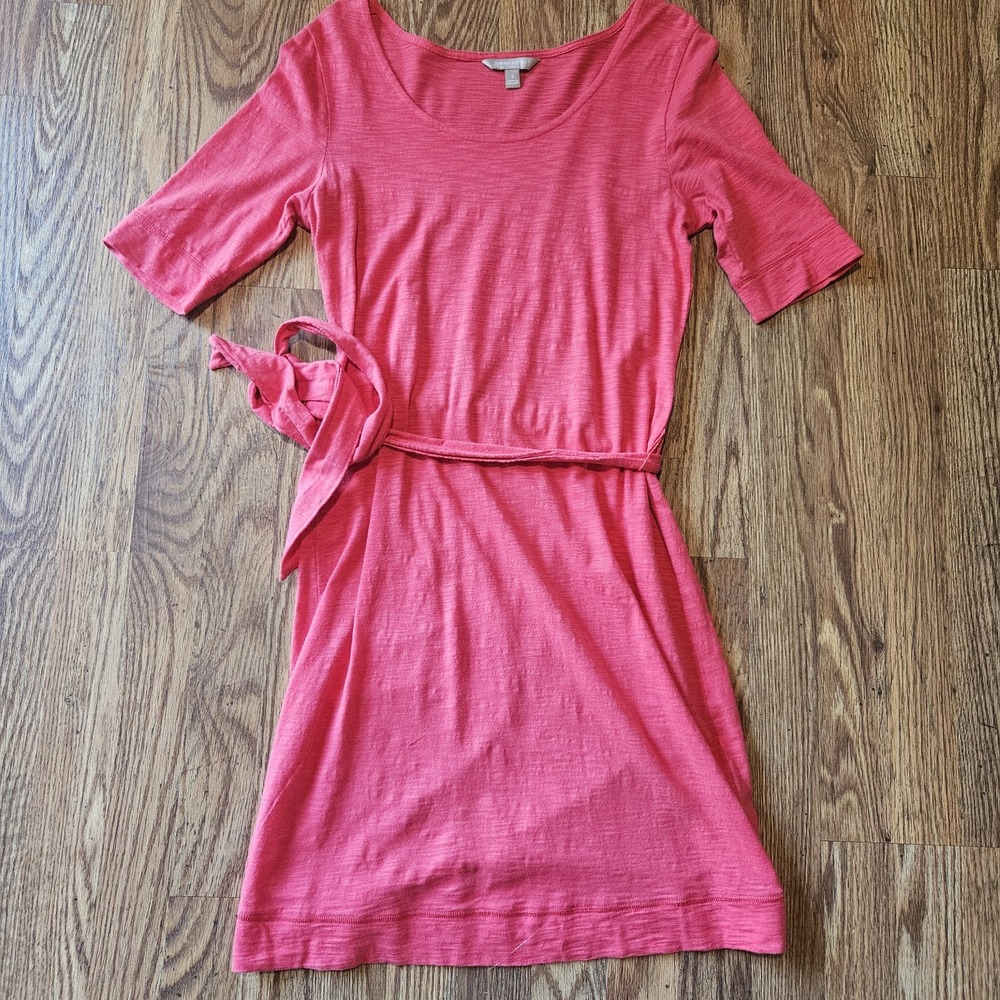 Banana Republic Womens Pink Belted 100% Cotton Dress Small Midi Short Sleeve Tie